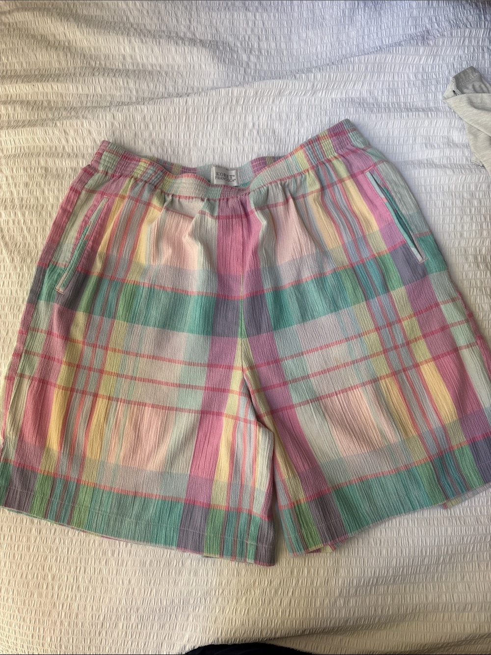 VTG Koret Francisca Pastel Madras Plaid Shorts Elastic Waist Fits Sz L / XL